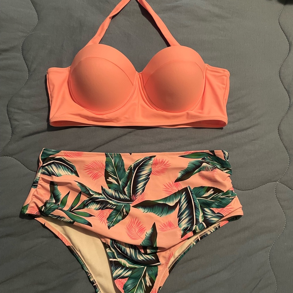 Bright cotton candy pink/tropical print SHEIN bikini